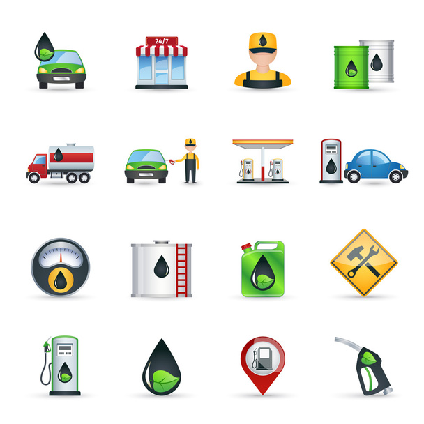 Conjunto de iconos de gasolinera
 - Vector, Imagen