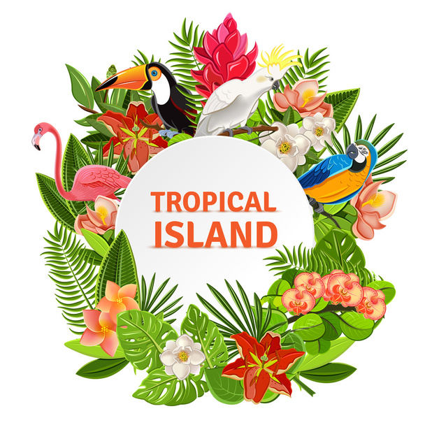 Tropical birs and flowers - Vector, Image