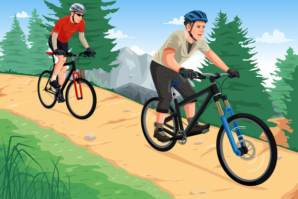People riding mountain bikes - Vector, Image