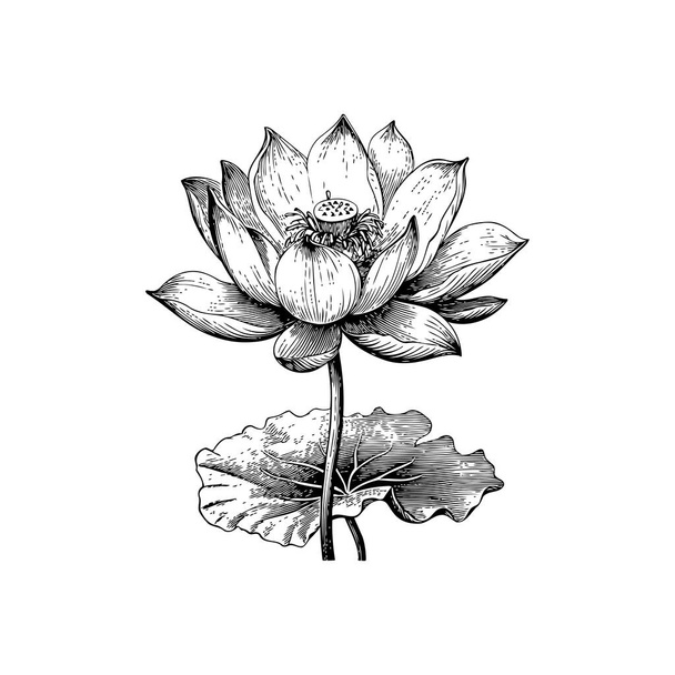 Intricate Line Art of a Blooming Lotus Flower Hand drawn style. Vector illustration design - Vector, Image