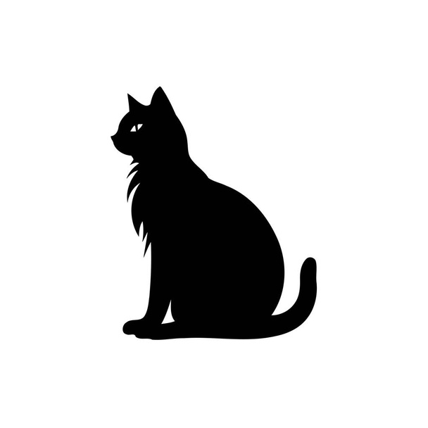 Zwarte Kat Zittend Silhouet met Omgekeerde Hoofd. Ontwerp van vectorillustraties. - Vector, afbeelding