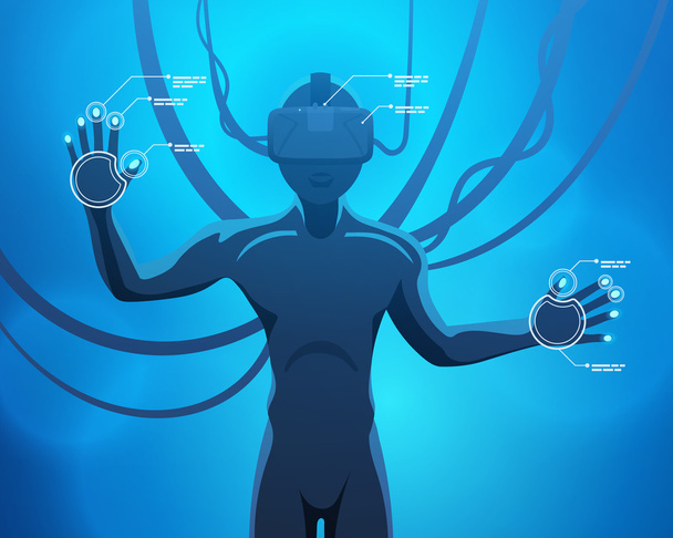 Ο άνθρωπος σε ένα κράνος εικονικής πραγματικότητας - Διάνυσμα, εικόνα