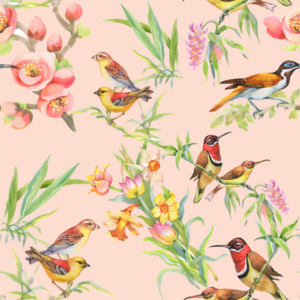 Wild birds and flowers - Foto, afbeelding