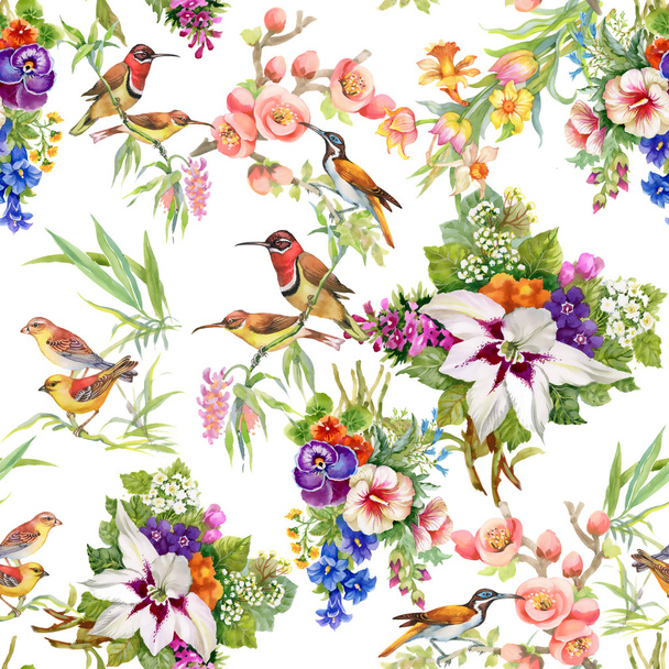 Wild birds and flowers - Фото, изображение