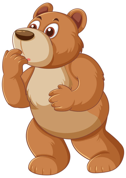 Karikatura medvěd stojí a přemýšlí s rukou na bradě - Vektor, obrázek