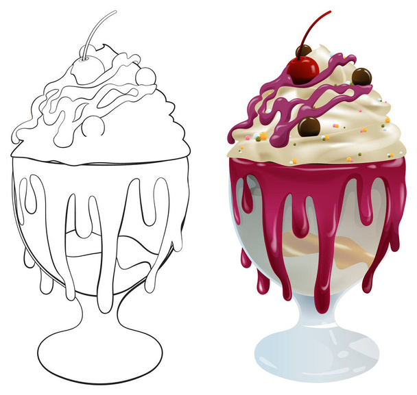 Illustrazione vettoriale di un gelato colorato sundae - Vettoriali, immagini