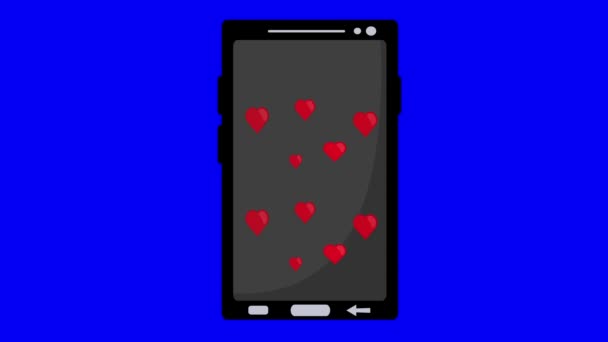 video animation κινητό τηλέφωνο με κυμαινόμενες καρδιές στην έννοια της εικονικής ή κυβερνητικής αγάπης - Πλάνα, βίντεο