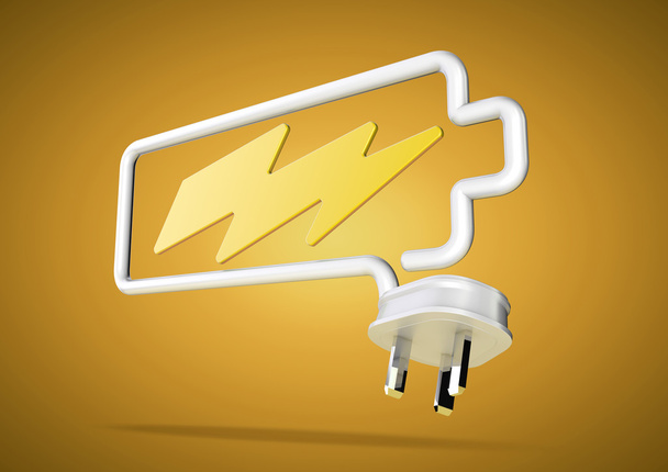 Cabo de eletricidade e plug faz logotipo da bateria com iluminação bo
 - Foto, Imagem