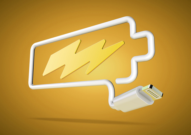 Bilgisayar kablo ve fiş yapar cıvata aydınlatma ile pil logosu - Fotoğraf, Görsel