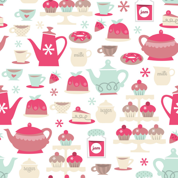 Retro Tea Party Seamless Pattern Background - Vector, Image
