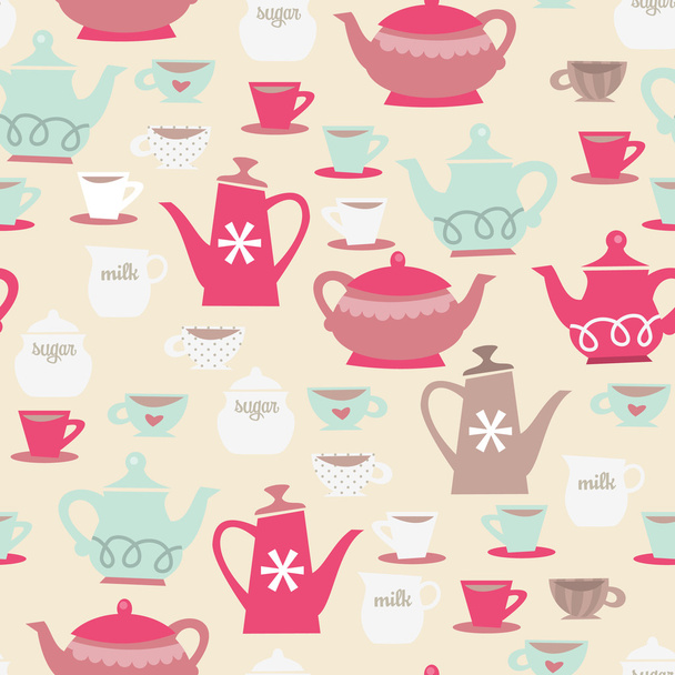 Retro Tea Time Seamless Pattern Background - Vektor, kép