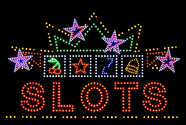 Slots gambling neon sign - Photo, Image
