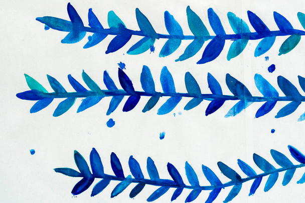 dibujo de flores azules. dibujo de plantas azules. Composición de primavera, botánica, acuarela dibujo - Foto, Imagen
