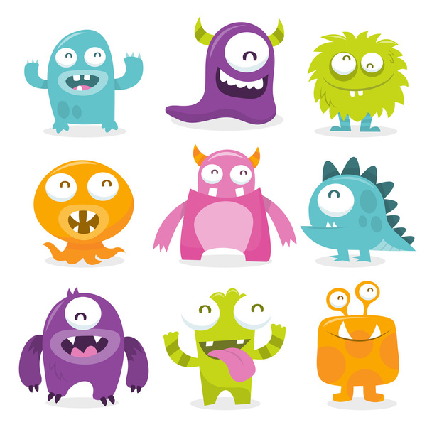 Series of vector illustrated cartoon monsters - Vetor, Imagem
