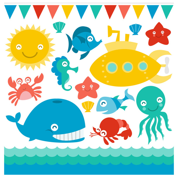 criaturas submarinas e marinhas
 - Vetor, Imagem