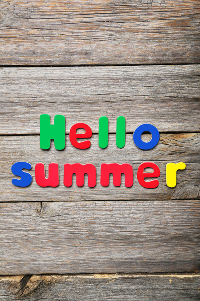 Hello summer words made of colorful magnets - Foto, afbeelding