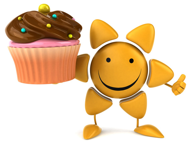 Fun cartoon sun with cupcake - Photo, image