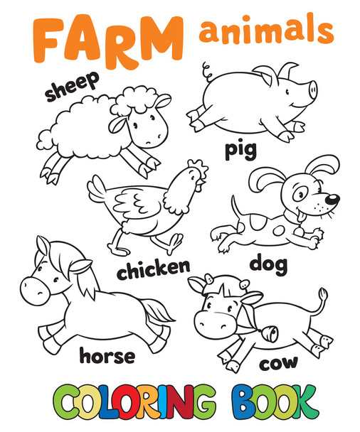 Coloring book with farm animals - Vector, Image