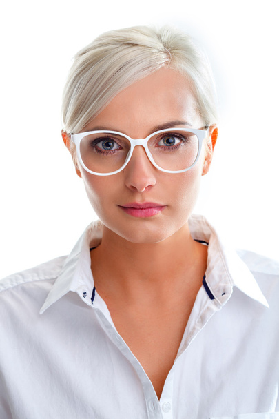 woman in white glasses. Head and shoulders - Foto, Bild