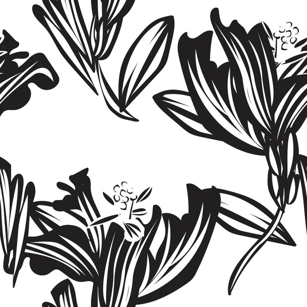 モノクロ植物の花のシームレスなパターン ファッション織物,グラフィック,背景および工芸のための設計 - ベクター画像
