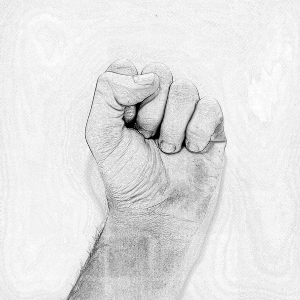 Písmeno S v americkém znakovém jazyce (ASL) pro neslyšící, černobílá fotografie ruky - Fotografie, Obrázek