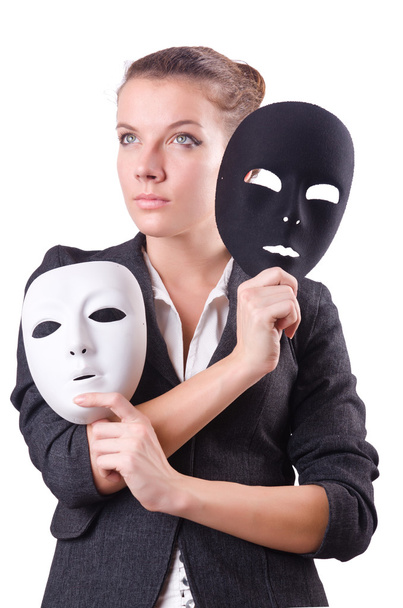 Mujer con máscara en concepto de hipocresía
 - Foto, imagen