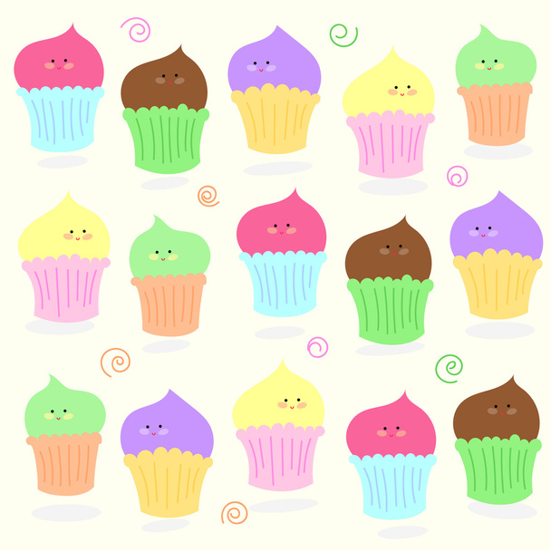 Cartoon sweet cupcakes - Vektör, Görsel