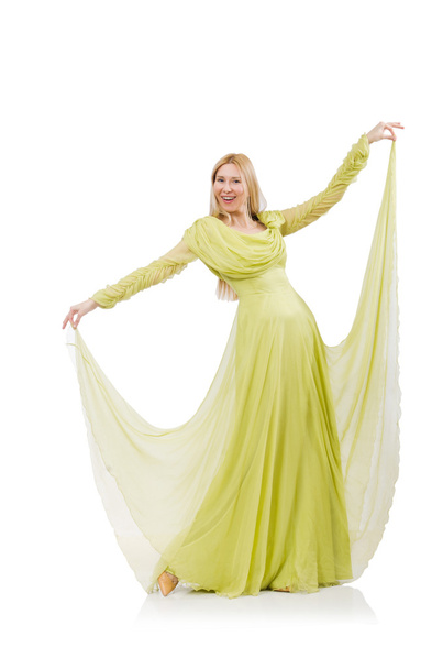 Pretty girl in elegant green dress isolated on white - Zdjęcie, obraz