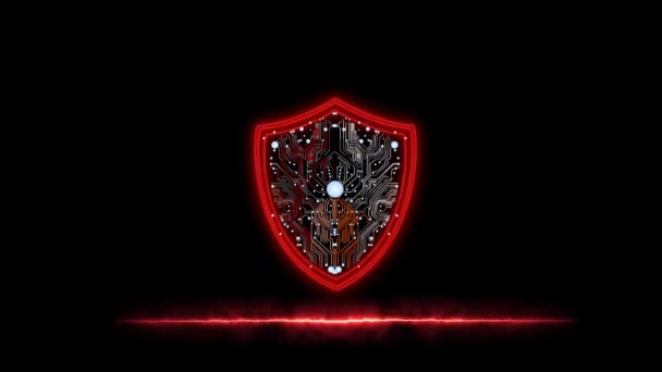 Pajzs piros színű hologram biztonsági védelem ellenőrzése és azonosítása technológia Tűz hatása vonal a fekete képernyőn - Felvétel, videó