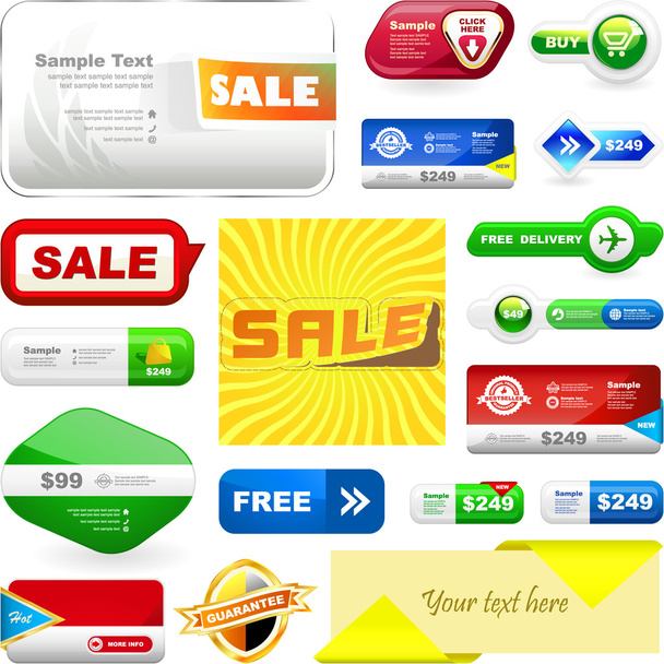 Vector great collection of sale banners and buttons. - Vetor, Imagem
