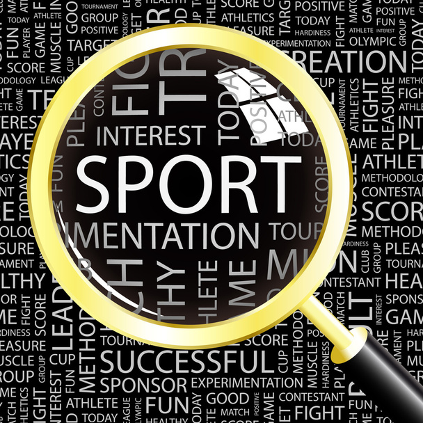 Sport. Magnifying glass over background with different association terms. - Vettoriali, immagini