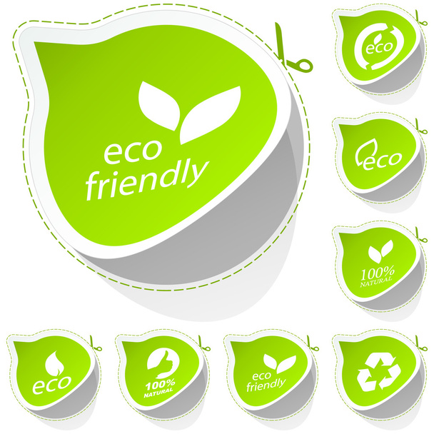 Set of eco friendly, natural and organic stickers. - Vector, afbeelding