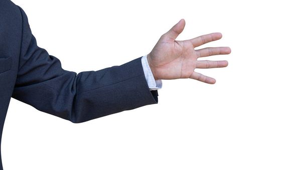 Ręka biznesmena w garniturze gesty izolowane na przejrzystym tle. Plik PNG - Zdjęcie, obraz