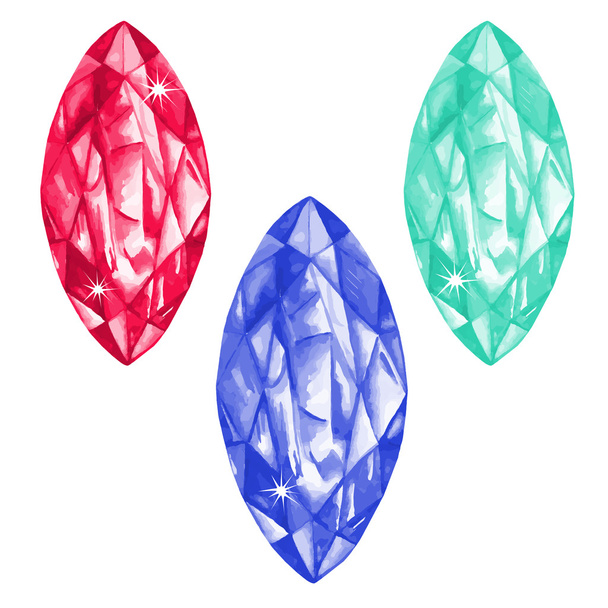 Marquis cut watercolour gems set - Vector, Imagen