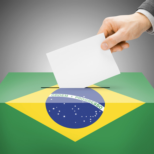 ブラジル国旗に描かれた投票箱 - 写真・画像