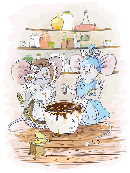 Mouses cook chocolate - Vector, Image