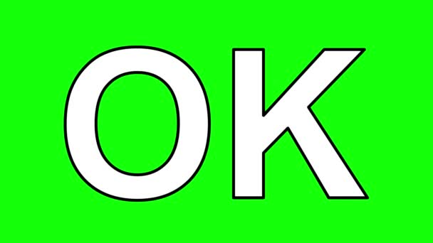 video drawing animation text ok icon, drawn in black and white color. On a green chroma key background - Footage, Video