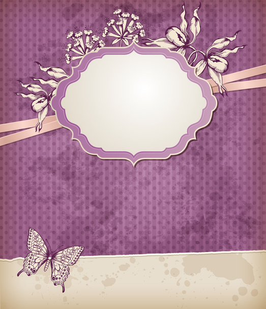 Vintage background with label and flowers - Vektori, kuva