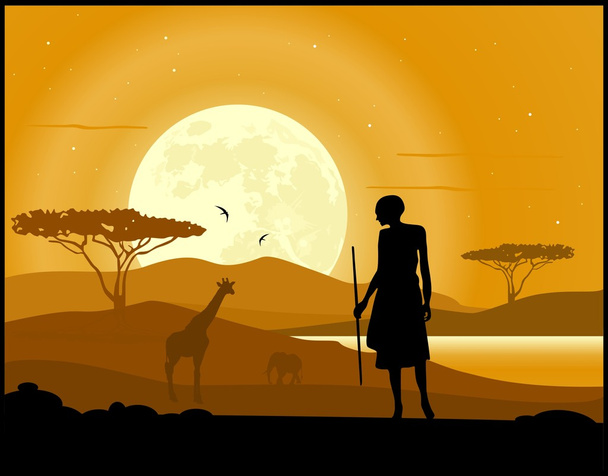 アフリカの風景の背景 - ベクター画像