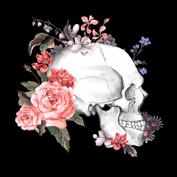Roses and Skull, Day of The Dead, Vector illustration - Vektor, obrázek