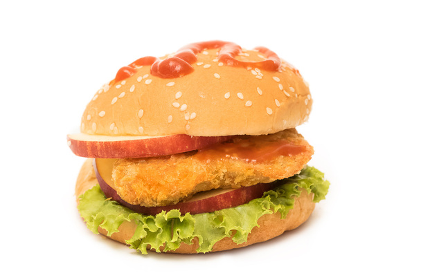 Čerstvé ryby hamburger izolovaných na bílém pozadí - Fotografie, Obrázek