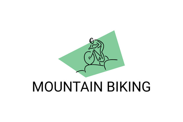Bicicleta de montaña deporte vector icono de línea. deportista con Mountain Bike. signo de vector. pictograma deportivo ilustración - Vector, Imagen