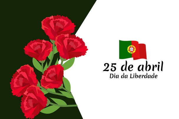 Traducción: 25 de abril, Día de la Libertad de Portugal. Día Nacional de Portugal Vector Illustration. Adecuado para tarjeta de felicitación, póster y pancarta. - Vector, imagen
