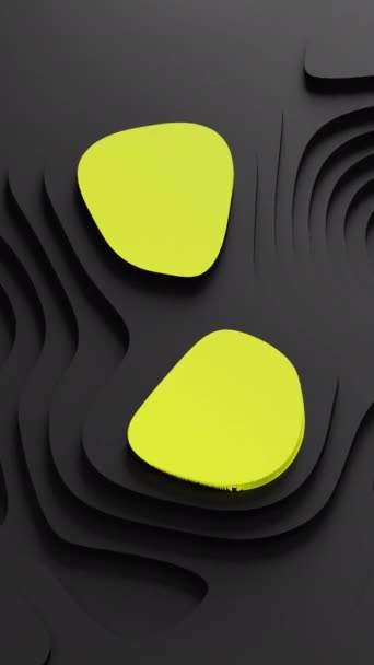 Um fundo preto com dois círculos amarelos, assemelhando-se a olhos em um rosto de desenho animado. Este design artístico combina elementos de arte, corpo humano e equipamentos esportivos - Filmagem, Vídeo