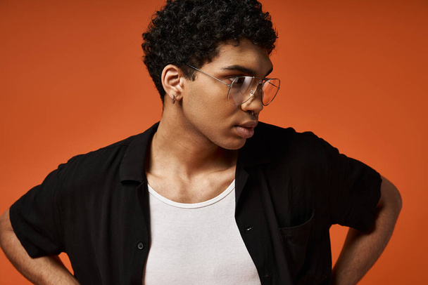 Handsome African American man wearing glasses and black shirt. - Photo, Image