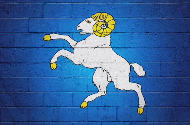 Bandera de Bro-Gernev (Cornouaille) pintada sobre una pared de bloques de cemento. - Foto, Imagen