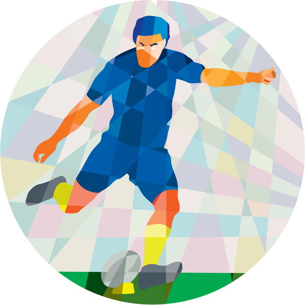 Rugby Player Kicking Ball Circle Low Polygon - Vector, Image