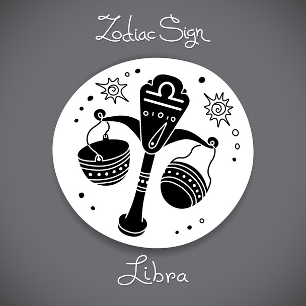 Signo del zodiaco Libra del emblema del círculo del horóscopo en estilo de dibujos animados
. - Vector, Imagen