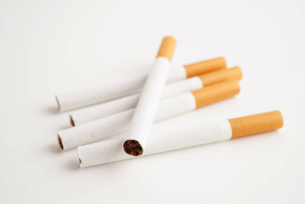 Cigarette, roll tobacco in paper with filter tube, No smoking concept. - Photo, Image
