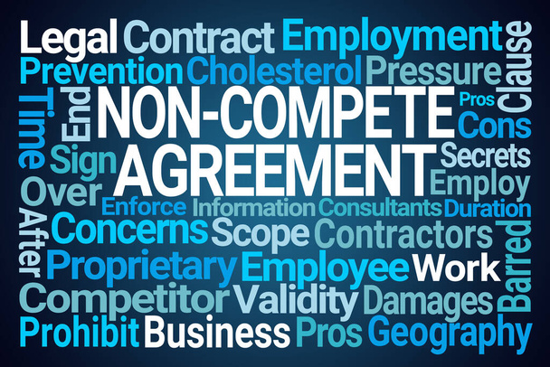 Non-Compete Agreement Word Cloud on Blue Background - Photo, Image